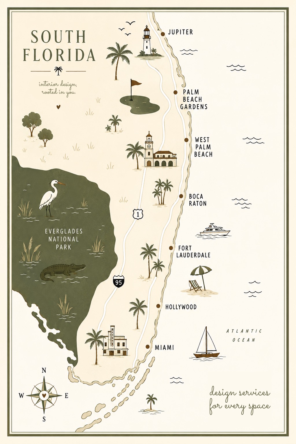 Illustrated map of South Florida design service area